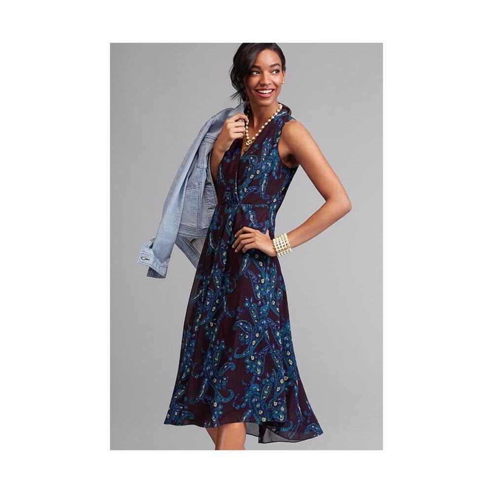 CABI Treasure Sleevless Surplice Mini Dress Paisley Print Size 4